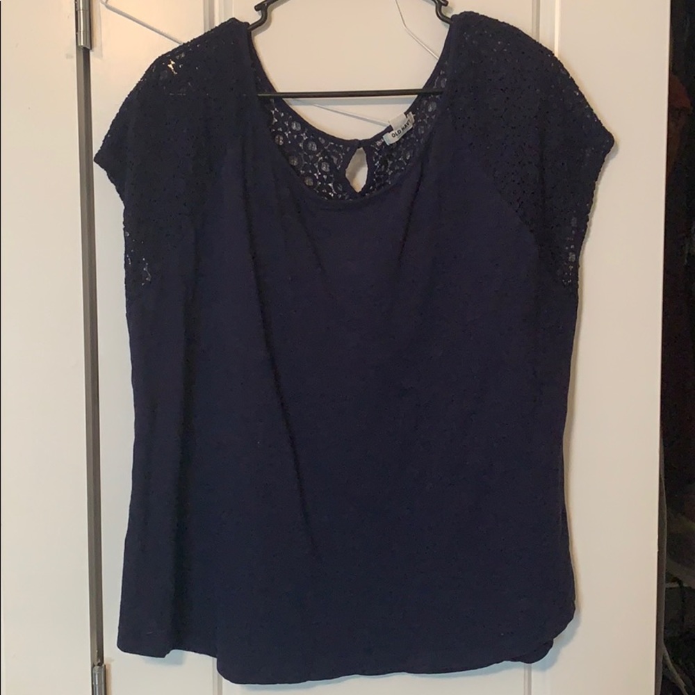 Navy Eyelet Tee